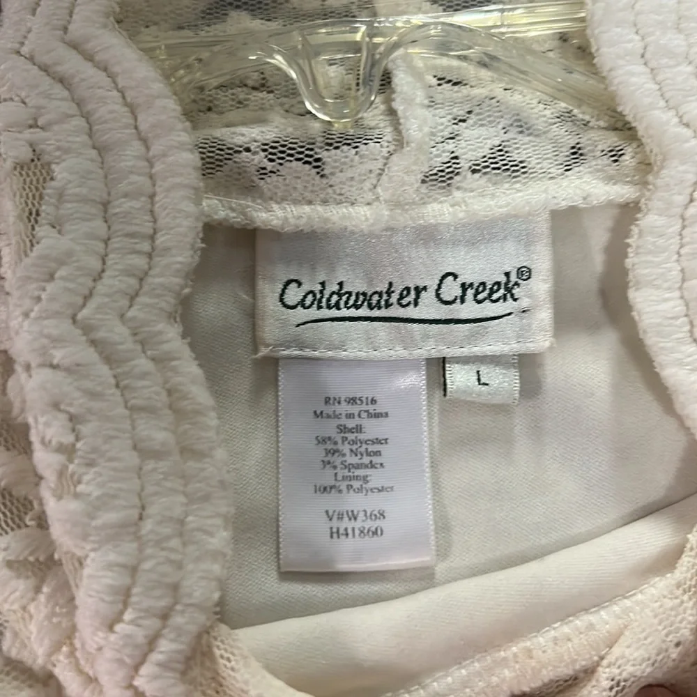 Coldwater Creek Women’s Lace Top Size L Off White Lined Bodice Long Sleeve